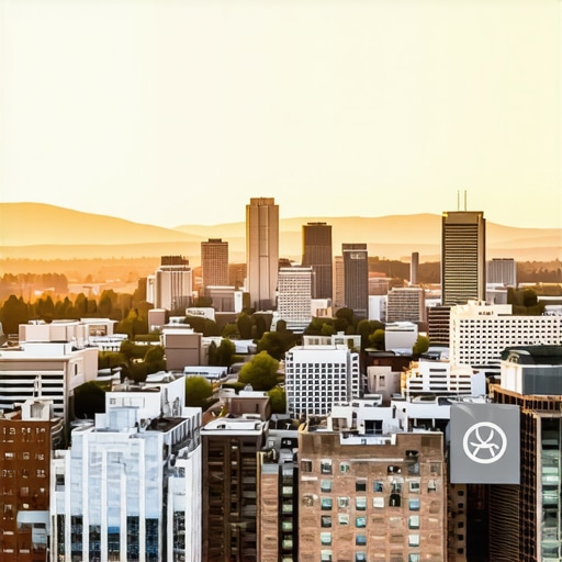 Spokane cityscape with digital marketing icons