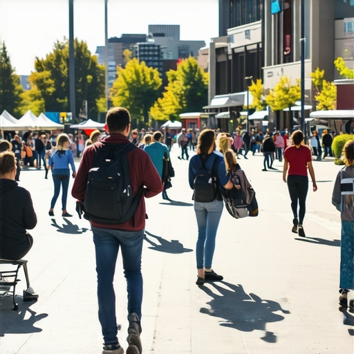 Spokane Cityscape with Local Business Engagement Spokane cityscape with outdoor activities and local businesses