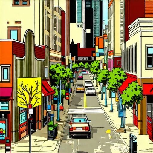 Image of Spokane neighborhood with landmarks and businesses showing community engagement