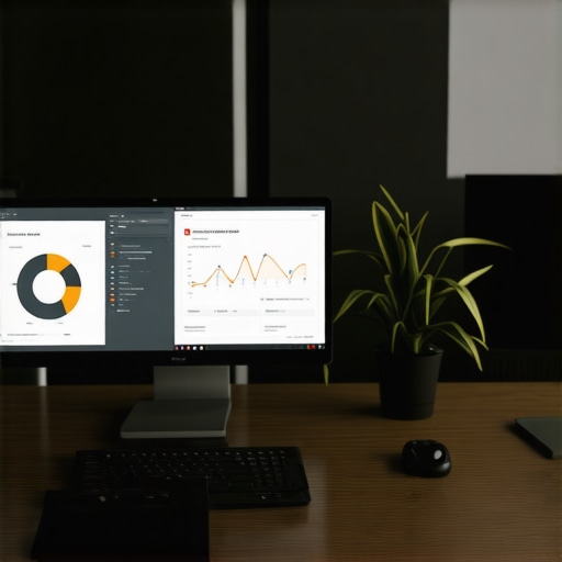 Display of SEO analytics and rank tracking dashboards in a professional office environment.