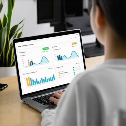 SEO Analytics Dashboard for Spokane Person analyzing local SEO metrics on a laptop in an office.