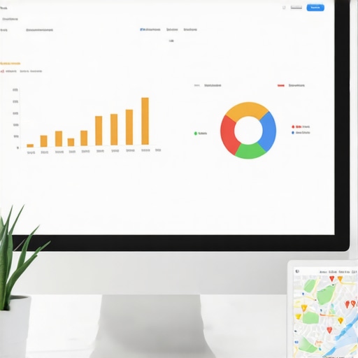 Computer screen displaying SEO analytics and Google Maps in a Spokane office setting.