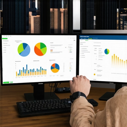 Digital Marketing Analytics for Spokane SEO Person analyzing local SEO charts on multiple screens with Spokane background.