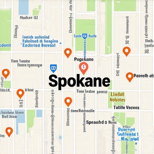 Illustration of Spokane map with SEO icons and rankings