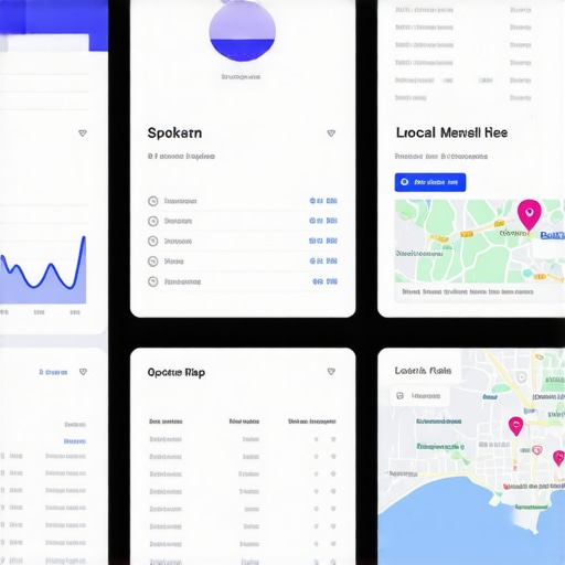 A professional dashboard showing SEO analytics and local map data for Spokane Washington