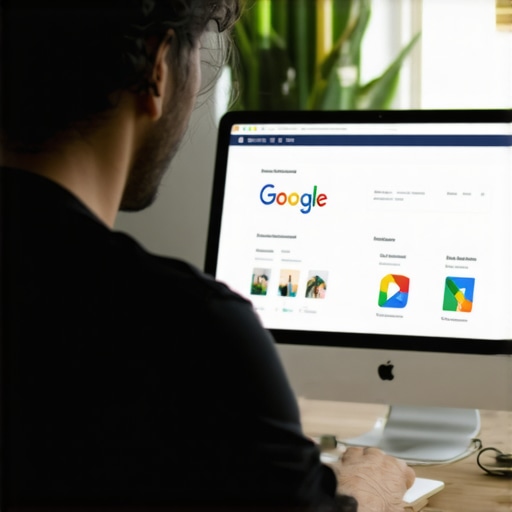 Business owner reviews Google My Business profile metrics on a laptop.