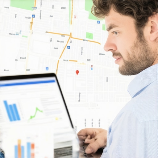 Person reviewing SEO data related to Spokane on a laptop with city map