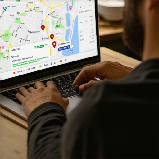 An SEO expert reviewing Spokane Google Maps ranking data on a laptop.