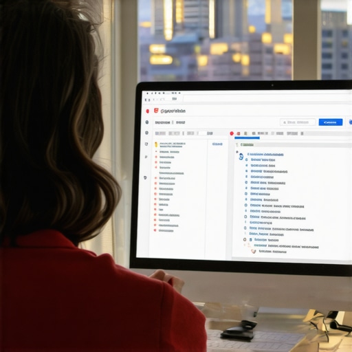 A person working on SEO analytics software with Spokane skyline